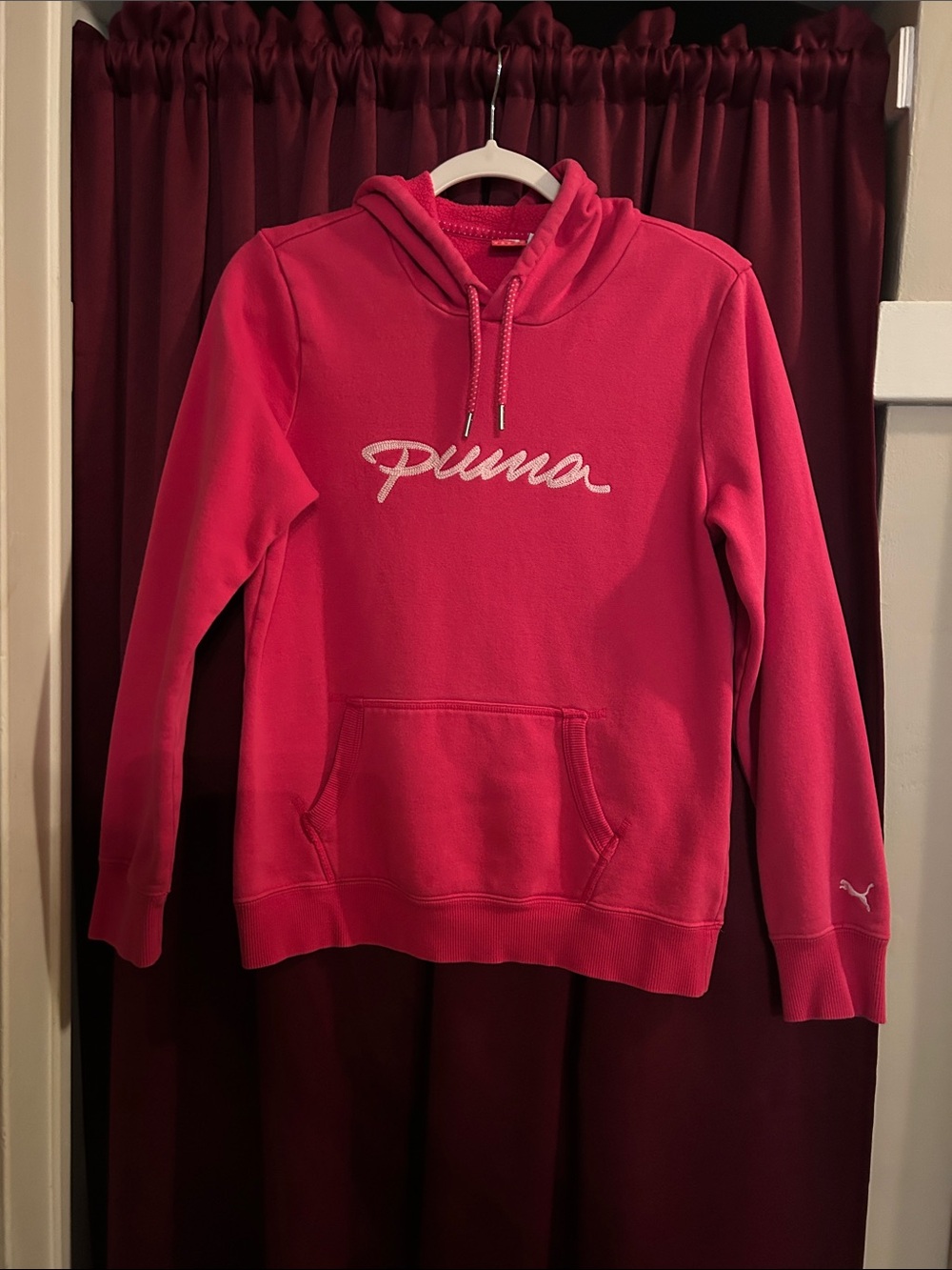 Puma Hot Pink Pullover Hoodie with Script Logo M